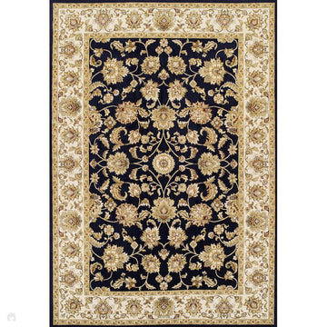 Kendra 3330 B Traditional Persian Classic Floral Vine Bordered Durable Easy-Care Low Profile Short Pile Navy/Beige/Sand Rug-Melrose-Rug Love - The Most Loved Rug Store
